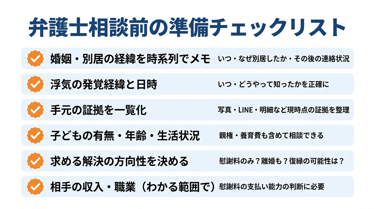 別居中浮気 弁護士への伝え方 初回相談前の準備
