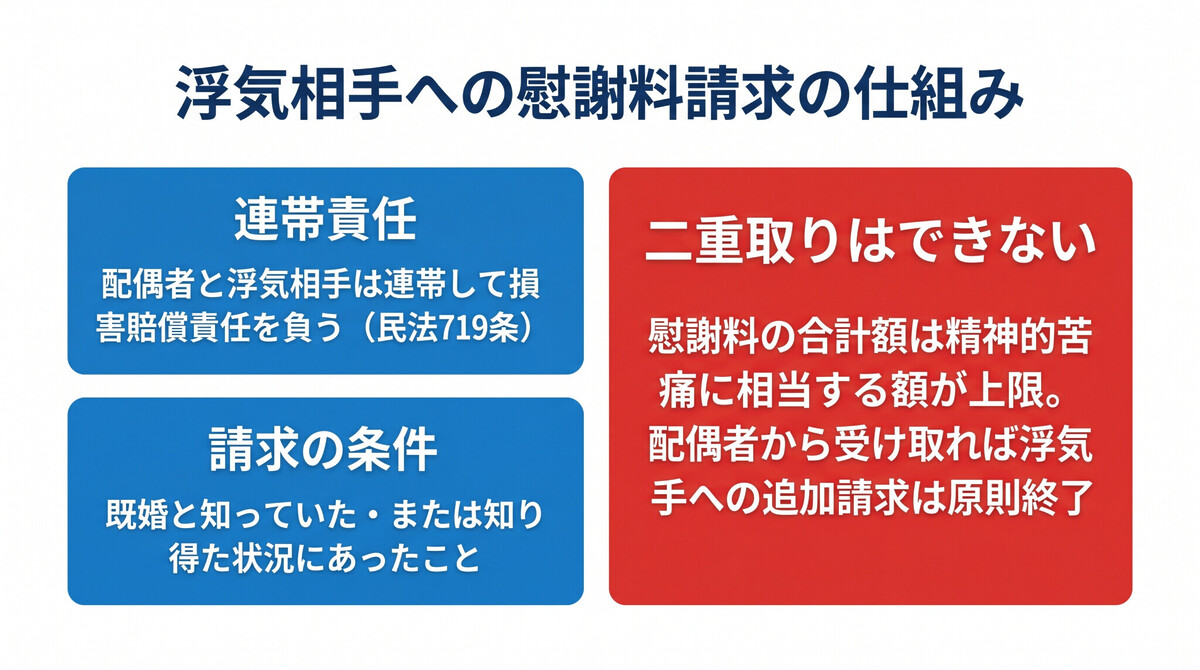 浮気相手への慰謝料請求 連帯責任 二重取り禁止の仕組み