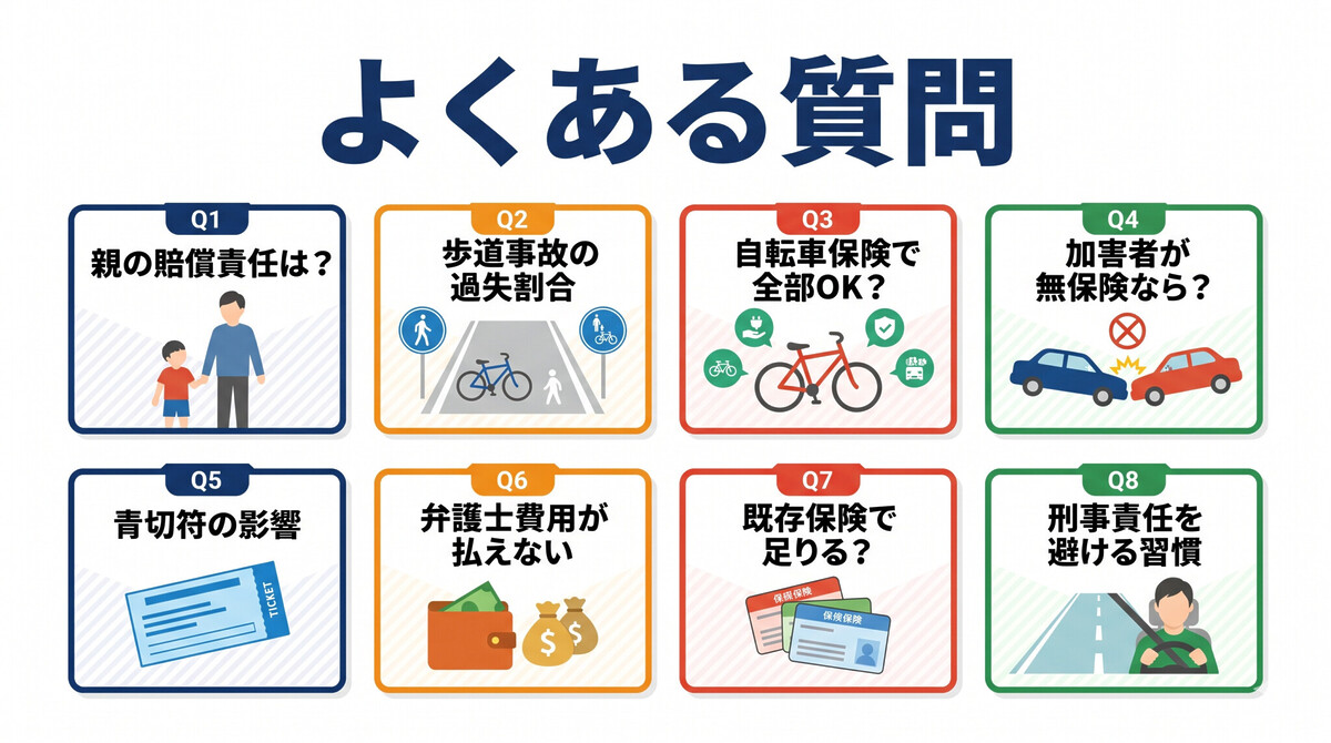 自転車と歩行者の事故FAQ 親の監督責任 示談金相場 弁護士費用 保険の選び方