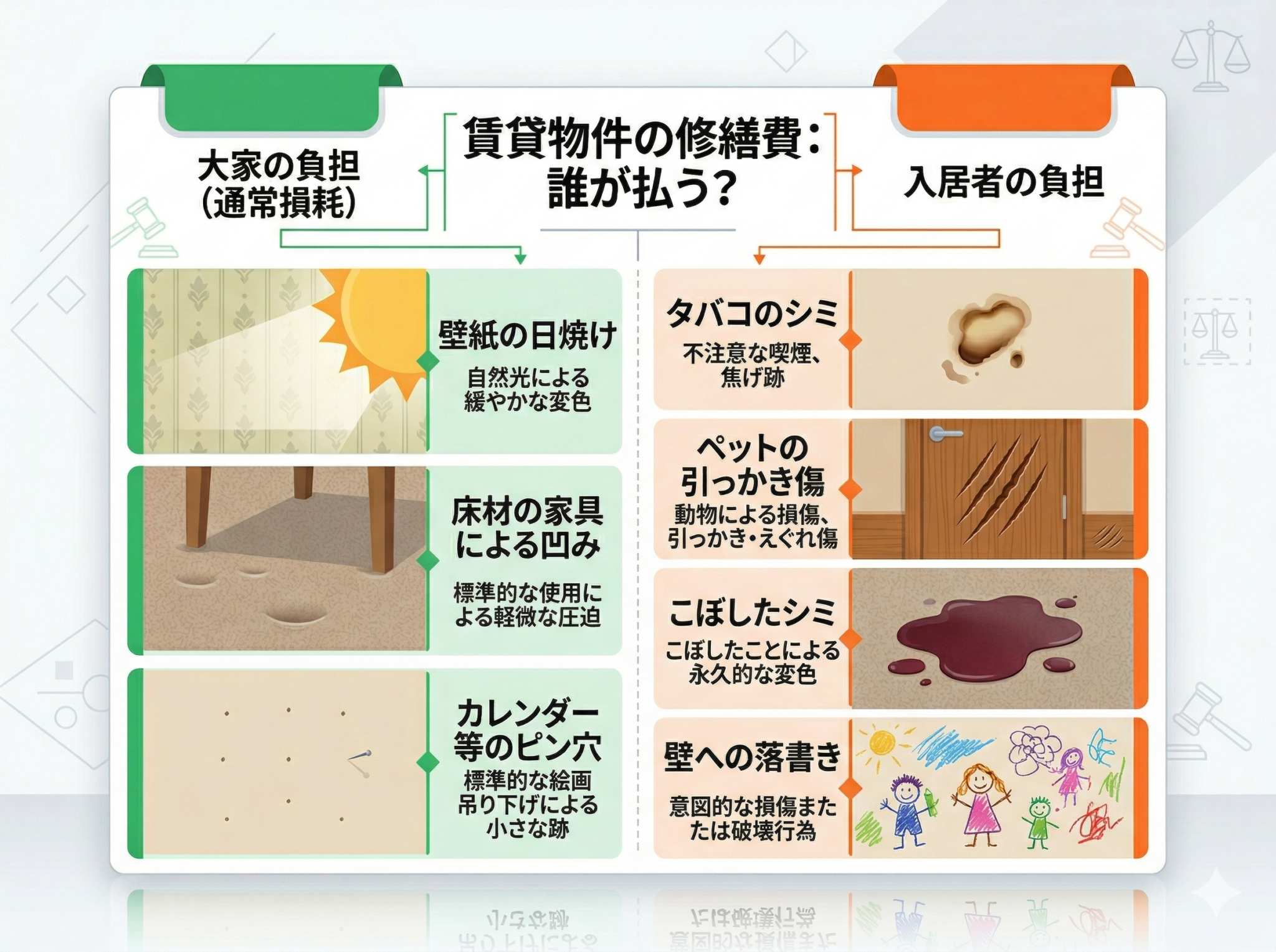 国土交通省ガイドラインによる借主負担の範囲一覧