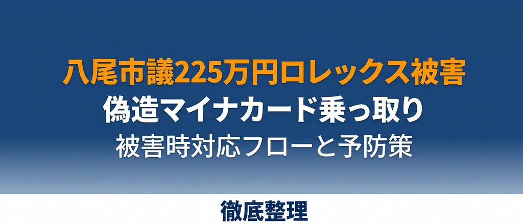 偽造マイナンバーカード・スマホ乗っ取りの全貌、八尾市議225万円ロレックス事件と被害時の対応フローを徹底整理。