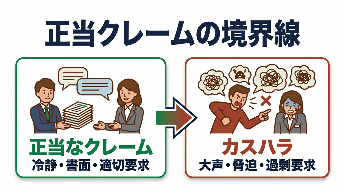 正当なクレーム カスハラ 境界線 要求内容 要求手段 2軸