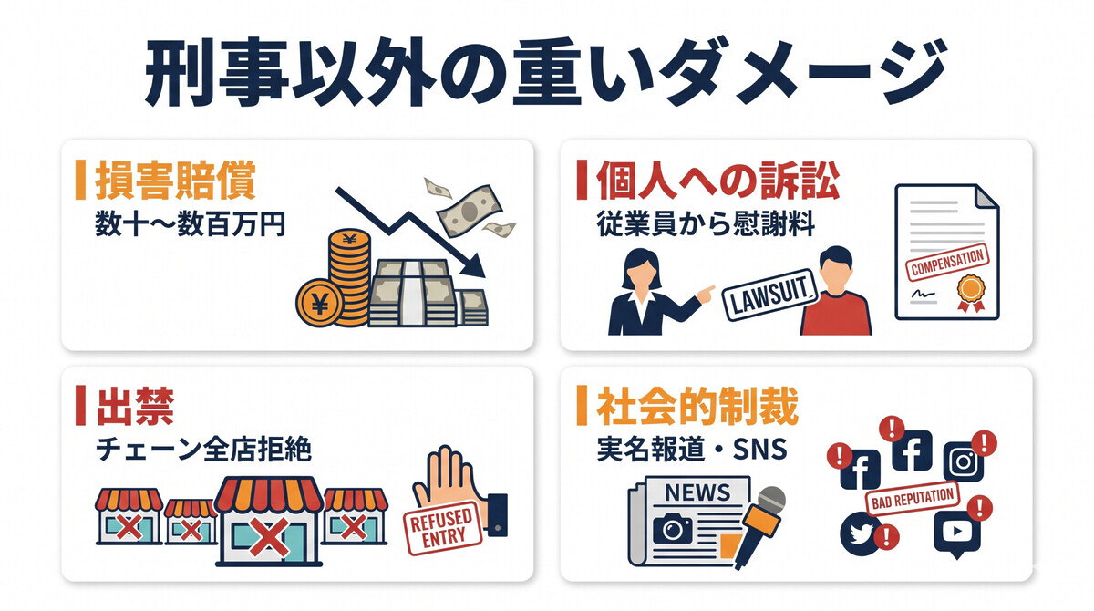 カスハラ 民事責任 損害賠償 警備費用 営業損害 慰謝料 出禁 ブラックリスト