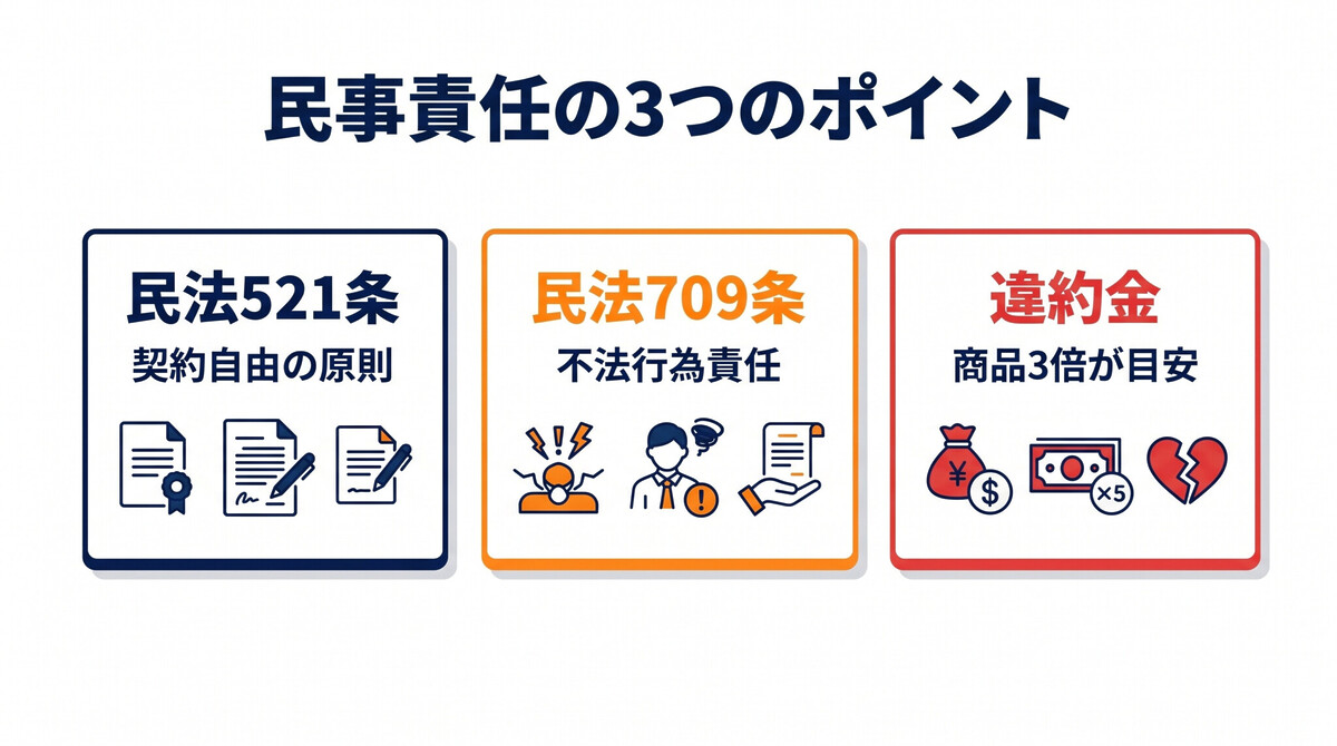 契約自由の原則 民法521条 販売拒絶 違約金 損害賠償 民法709条