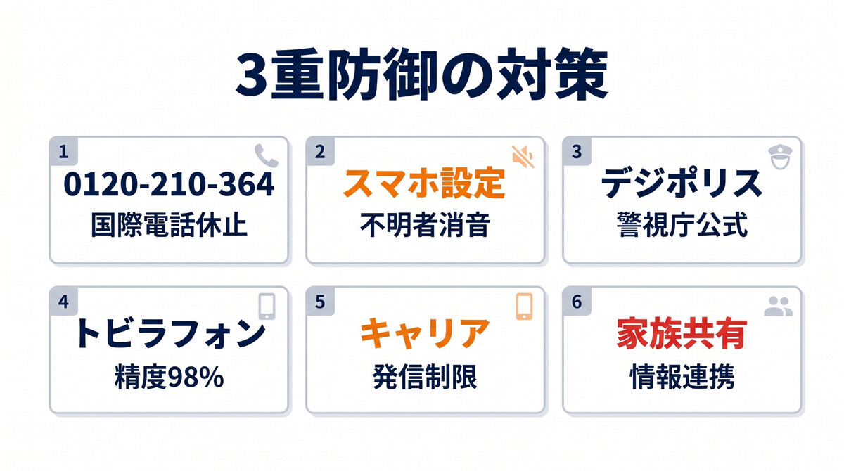 国際電話詐欺 対策 着信ブロック アプリ デジポリス トビラフォン 国際電話不取扱受付センター
