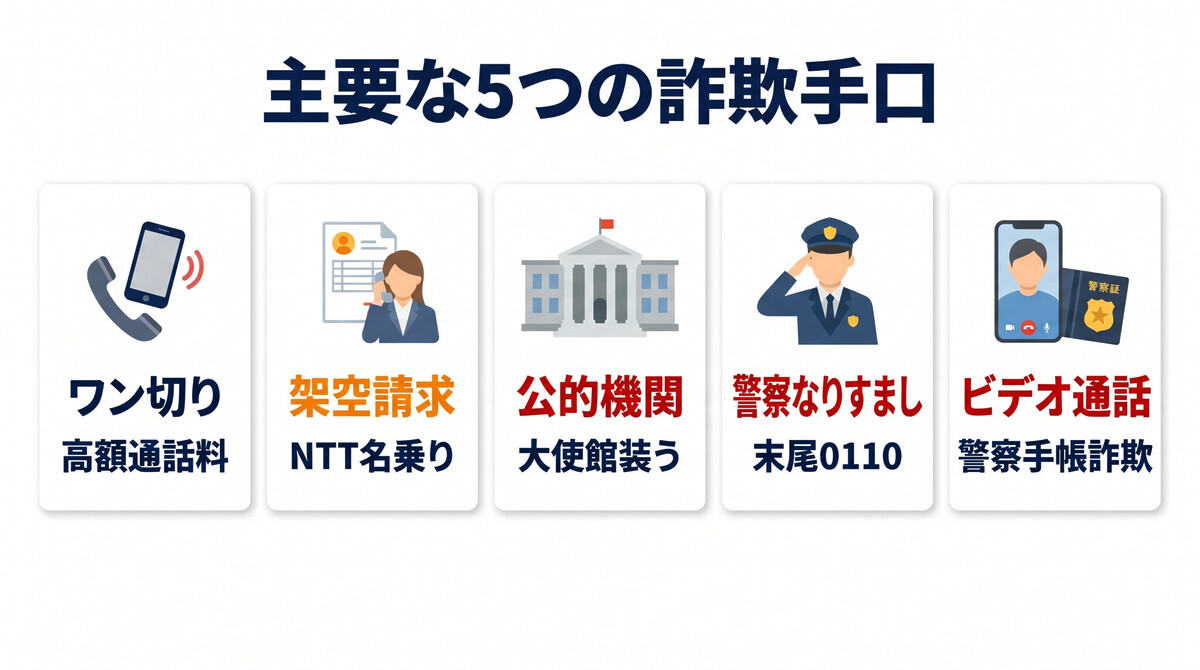 国際電話詐欺 手口 ワン切り 架空請求 警察官なりすまし スプーフィング 公的機関偽装