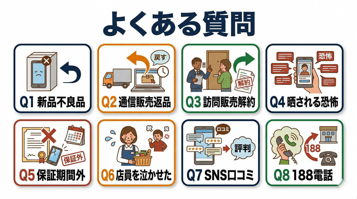 FAQ クレーム 消費者契約法 クーリングオフ 返品 訪問販売 通信販売 保証