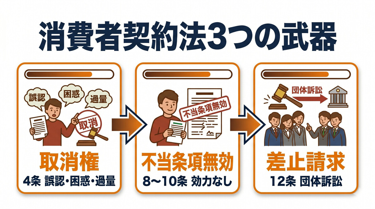 消費者契約法 取消権 不当条項 無効 4条 8条 10条 誤認 困惑 過量契約