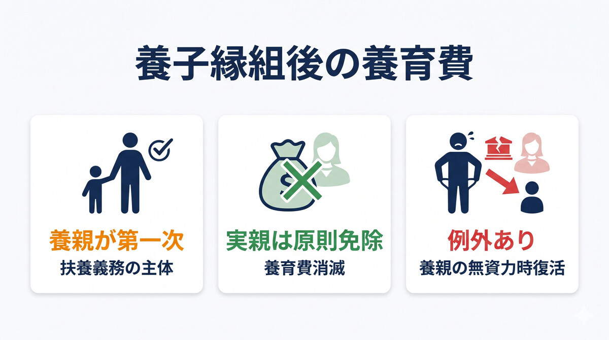 養子縁組後の養育費 扶養義務 養親第一次 実親免除 減額請求