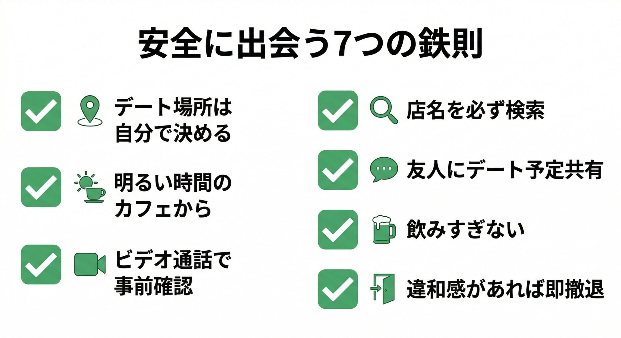 マッチングアプリで安全に出会うための鉄則のイメージ