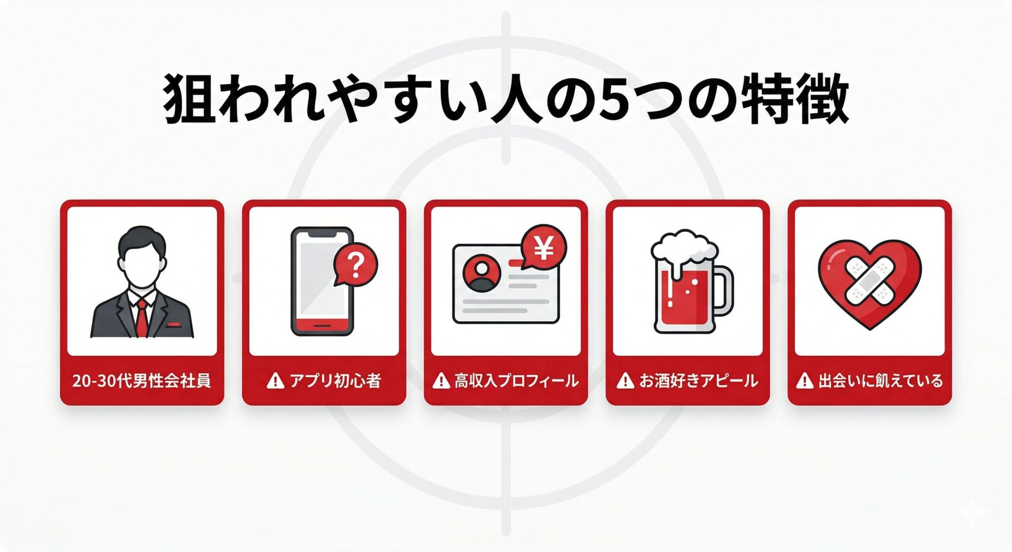 マッチングアプリぼったくり詐欺で狙われやすい人物像を表すイメージ