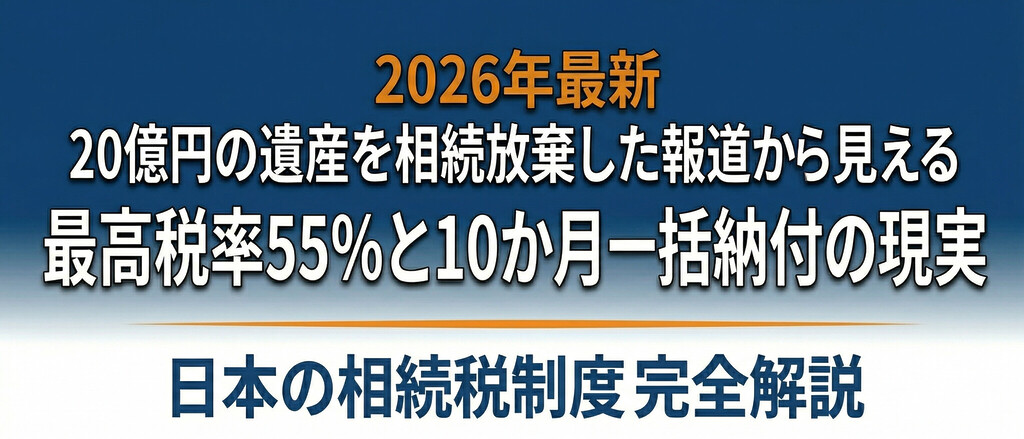 20億円の遺産を相続放棄した報道から見える日本の相続税制度｜最高税率55%と「10か月一括納付」の現実【2026年最新】