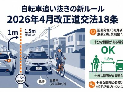 【2026年最新】自転車追い抜きの新ルール｜ドライバーが知らないと反則金7000円！改正道交法18条の全知識