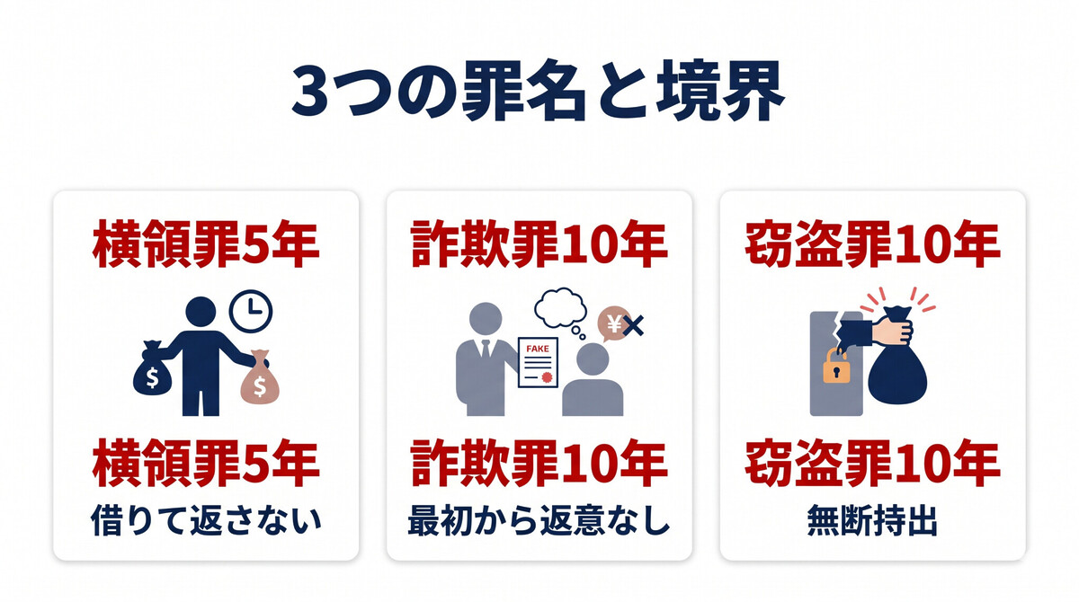 レンタカー 罪名 横領罪 詐欺罪 窃盗罪 境界 刑法