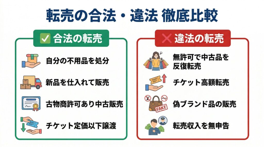 åæ³ã®è»¢å£²ãšéæ³ã®è»¢å£²ãæ¯èŒããå³è§£