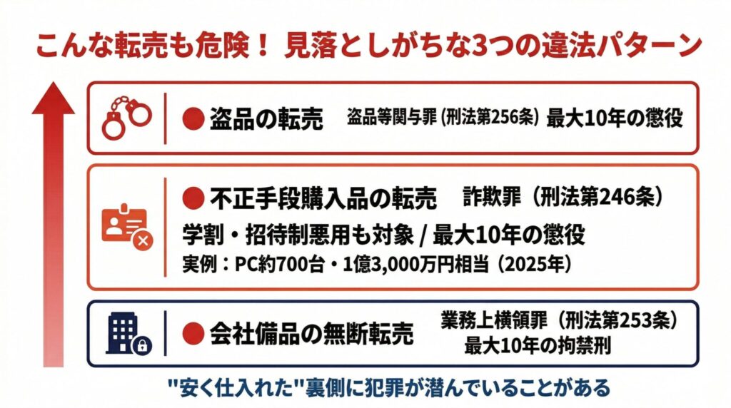 çåã»äžæ£è³Œå
¥åã»äŒç€Ÿåå転売ã®éæ³ãã¿ãŒã³è§£èª¬