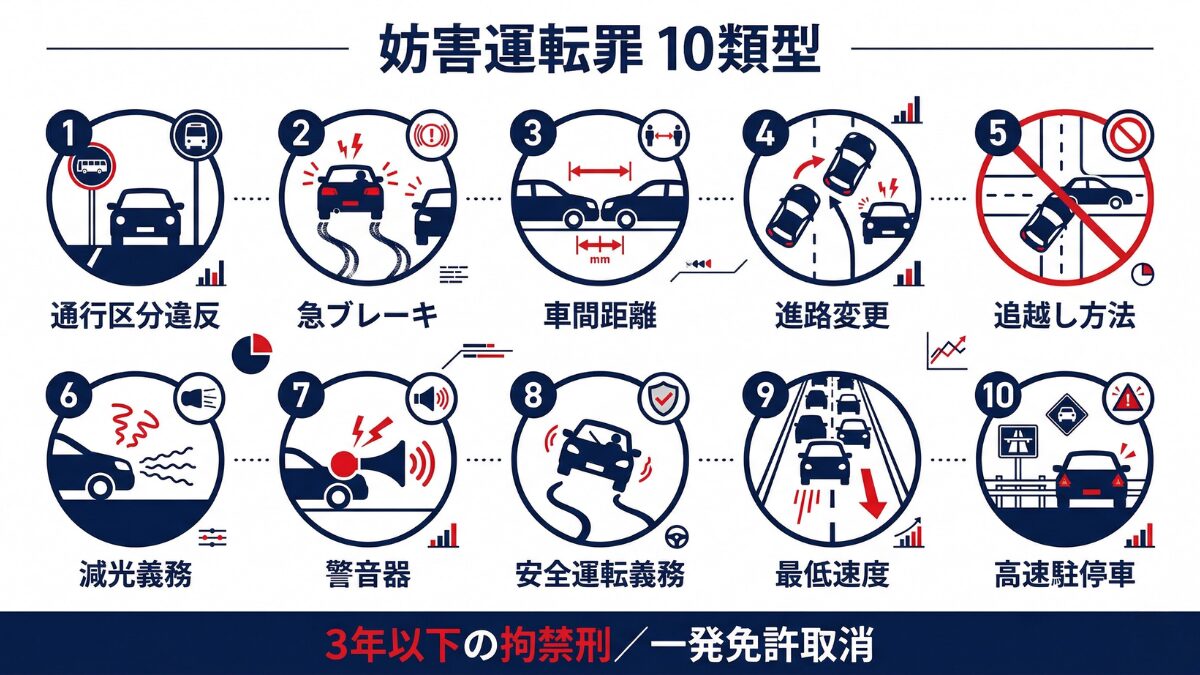 妨害運転罪の10類型と罰則を図解