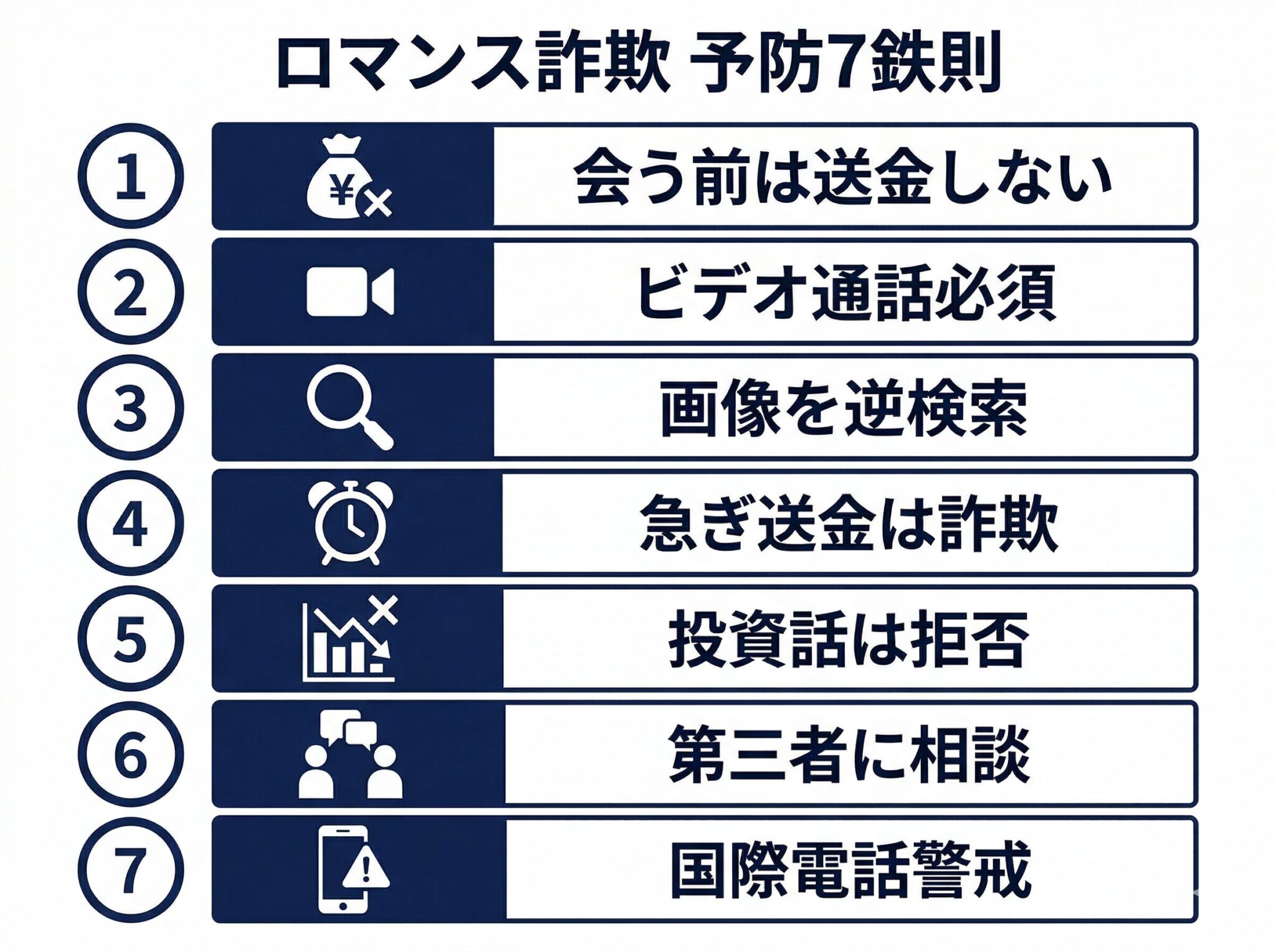 ロマンス詐欺予防の7つの鉄則