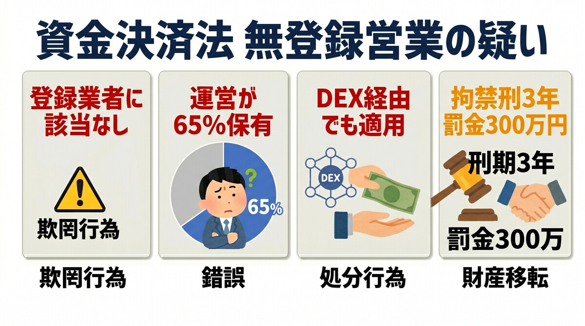サナエトークンの刑事的論点 資金決済法第63条の2 第107条 無登録暗号資産交換業