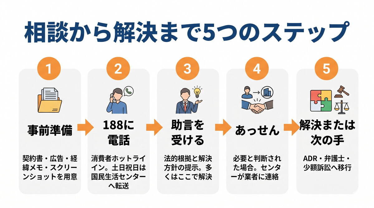 消費者センター相談から解決までのフロー5ステップ