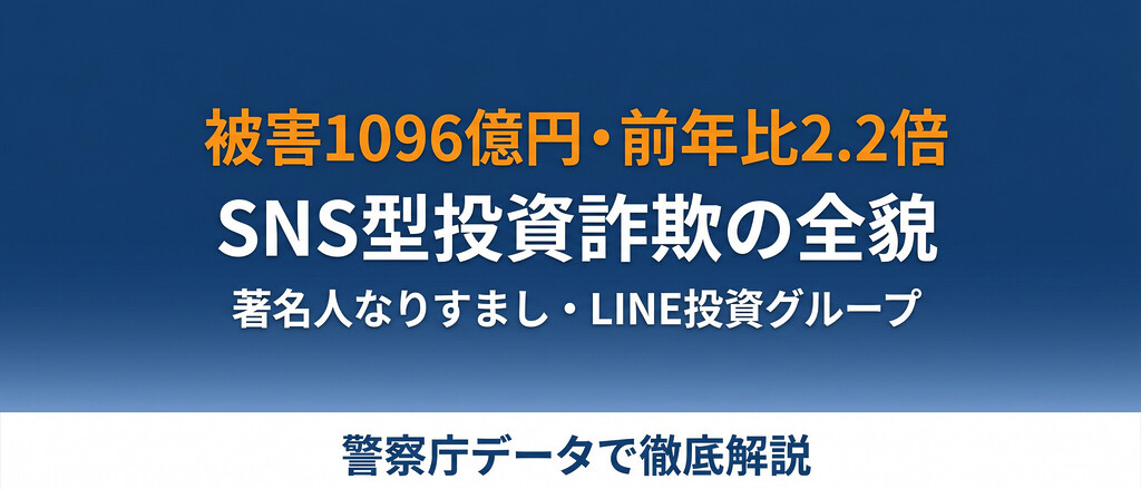 SNS型投資詐欺の全貌、被害額1,096億円前年比2.2倍・著名人なりすまし広告・LINE投資グループの手口と返金対応を徹底整理。