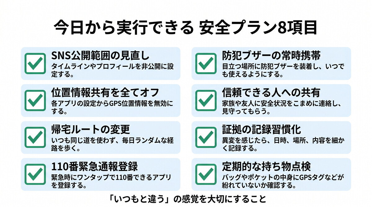 ストーカー被害者の安全プラン8項目
