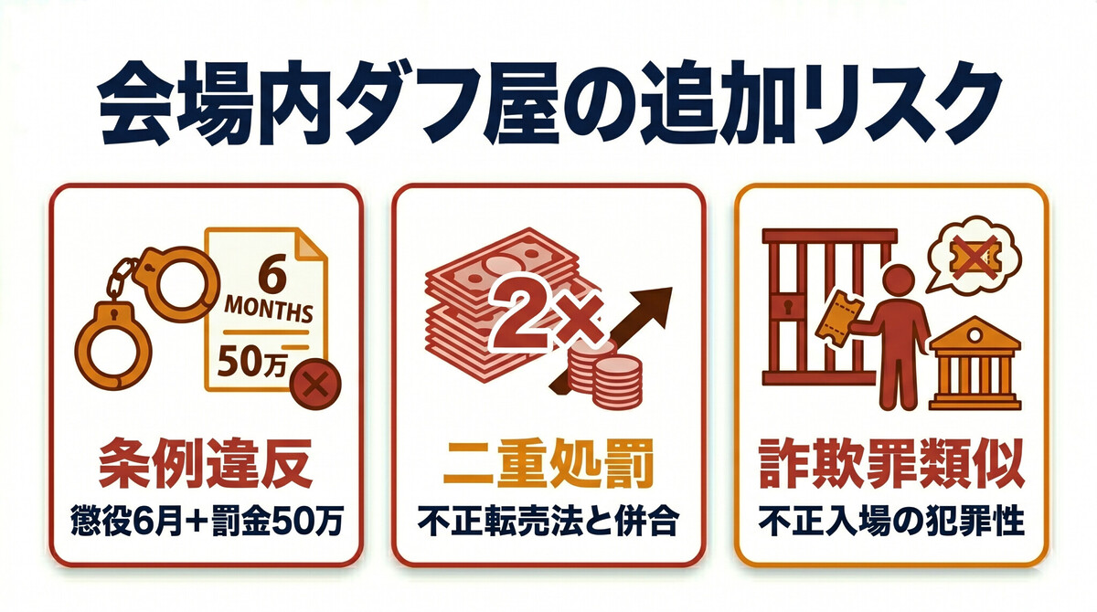 ダフ屋行為 迷惑防止条例 会場内 チケット転売 重複処罰