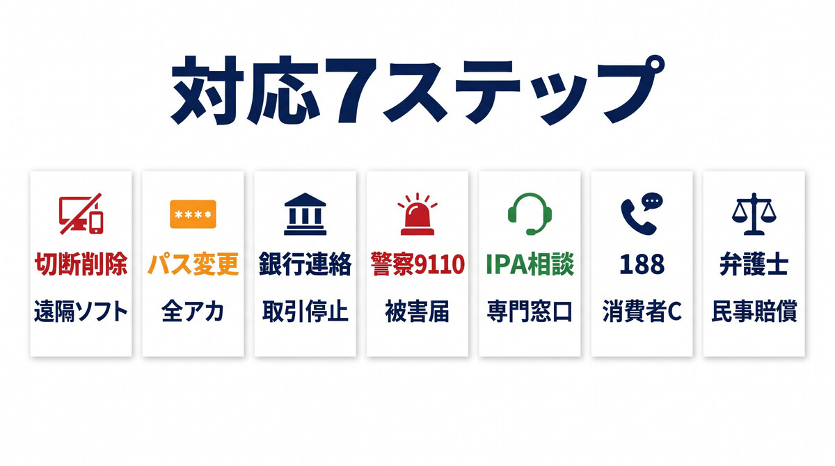 サポート詐欺 被害 対応 7ステップ IPA 警察 銀行 弁護士