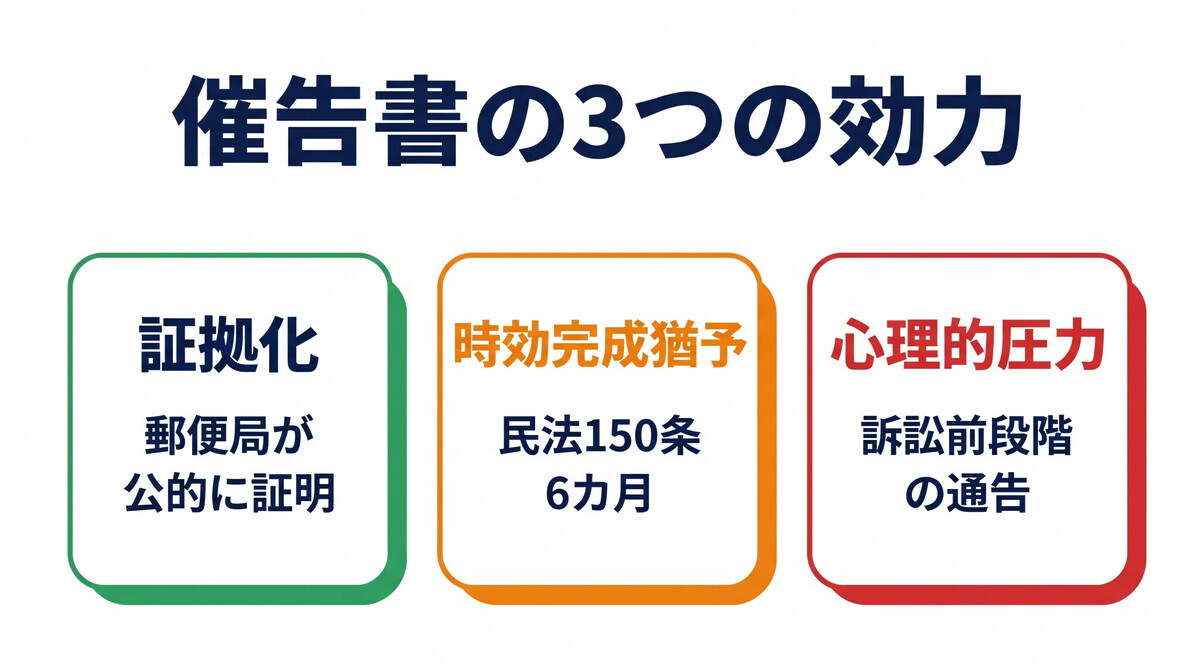 催告書の法的性質 内容証明郵便 時効中断 支払督促 訴状 法的プレッシャー