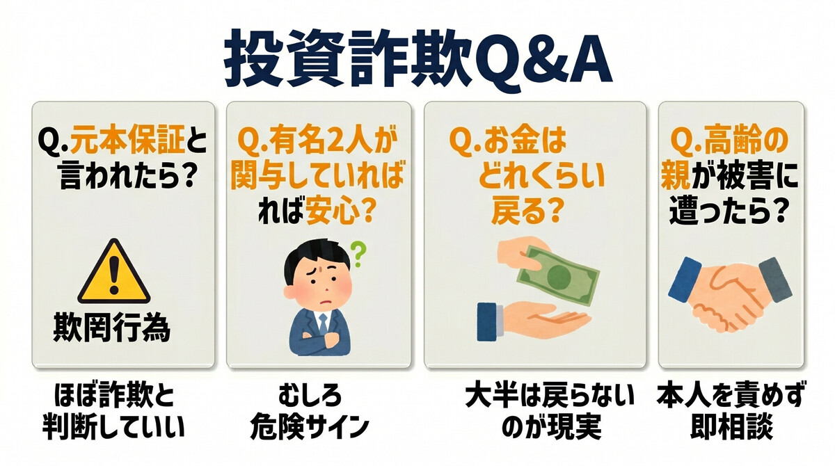 投資詐欺と法律 よくある質問 元本保証 著名人 返金 被害届 弁護士費用