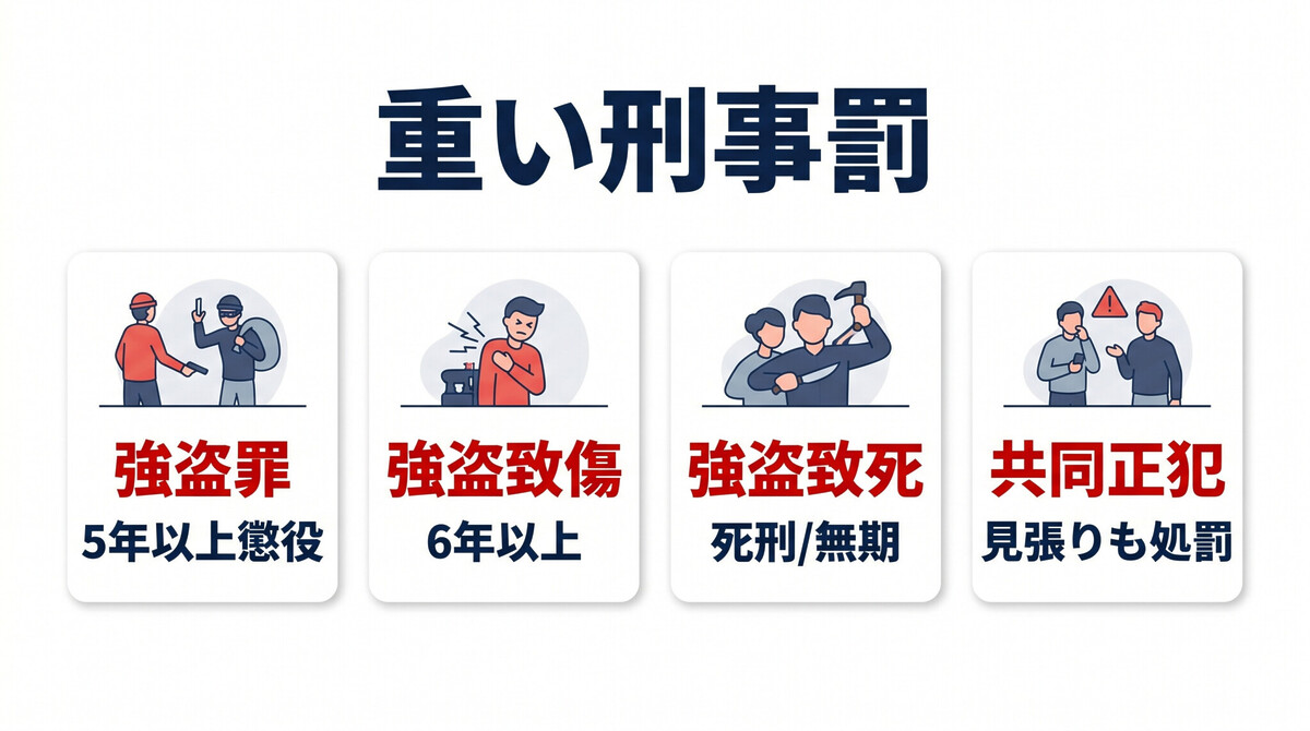 闇バイト 刑事罰 強盗罪 5年以上 強盗致死 死刑 無期懲役 共同正犯