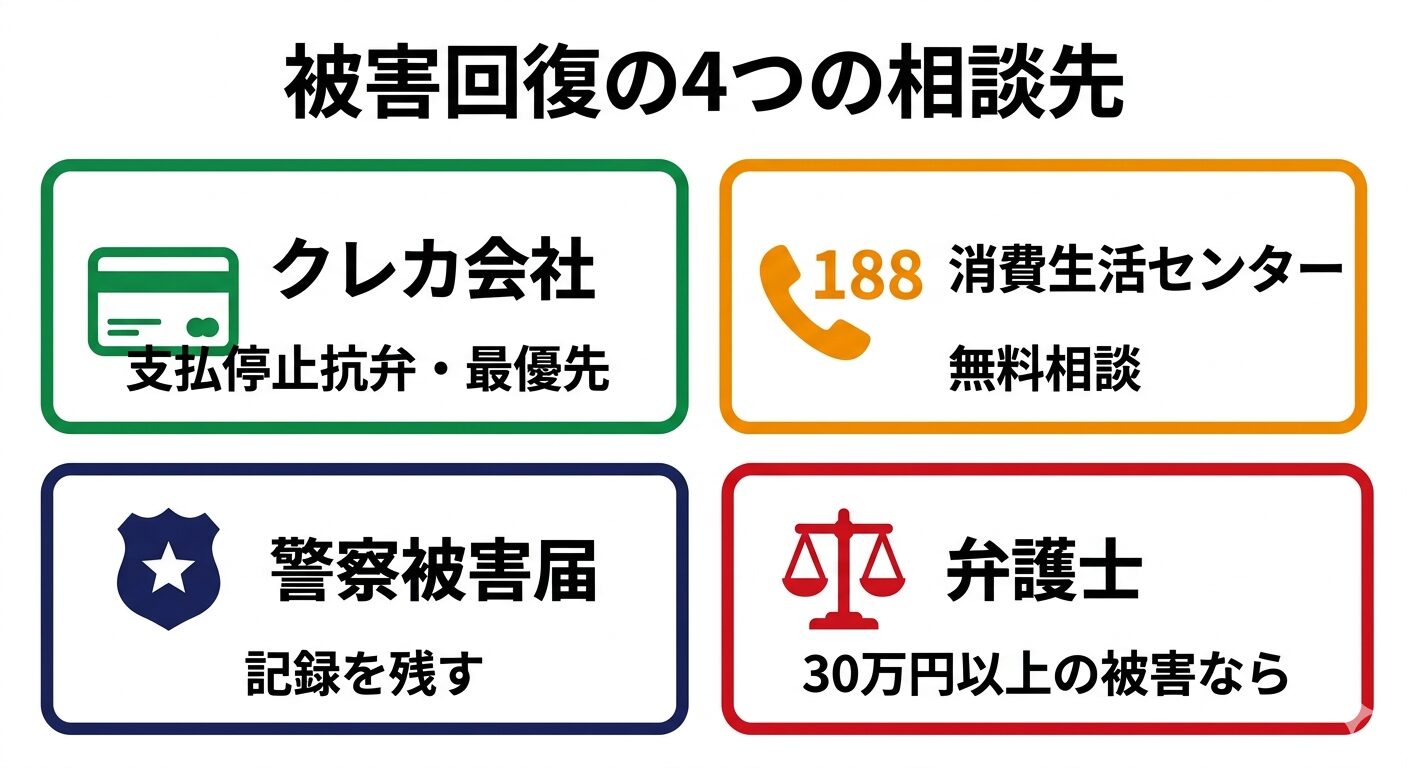 被害回復のための4つの相談先と手順