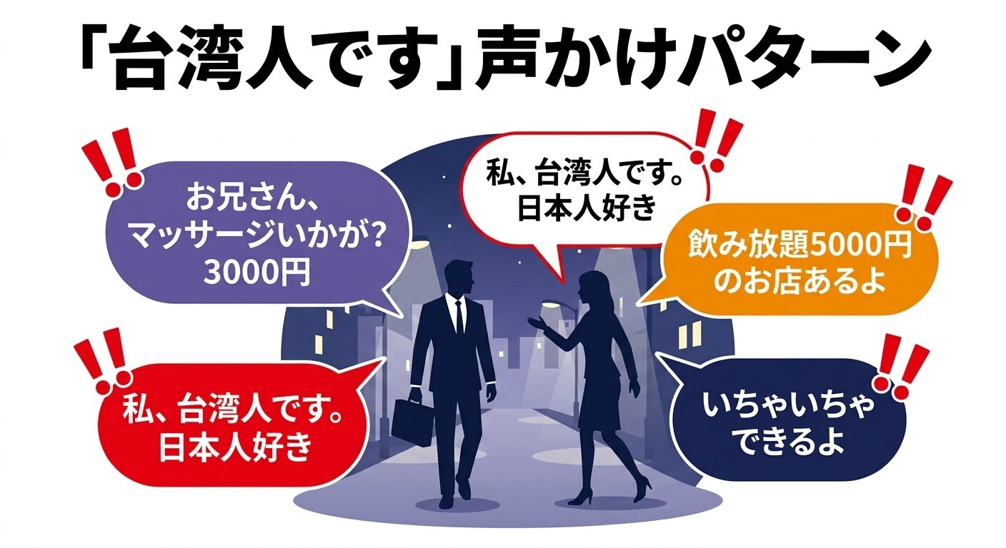 台湾人を装う中国人客引きによる路上勧誘の典型シーン
