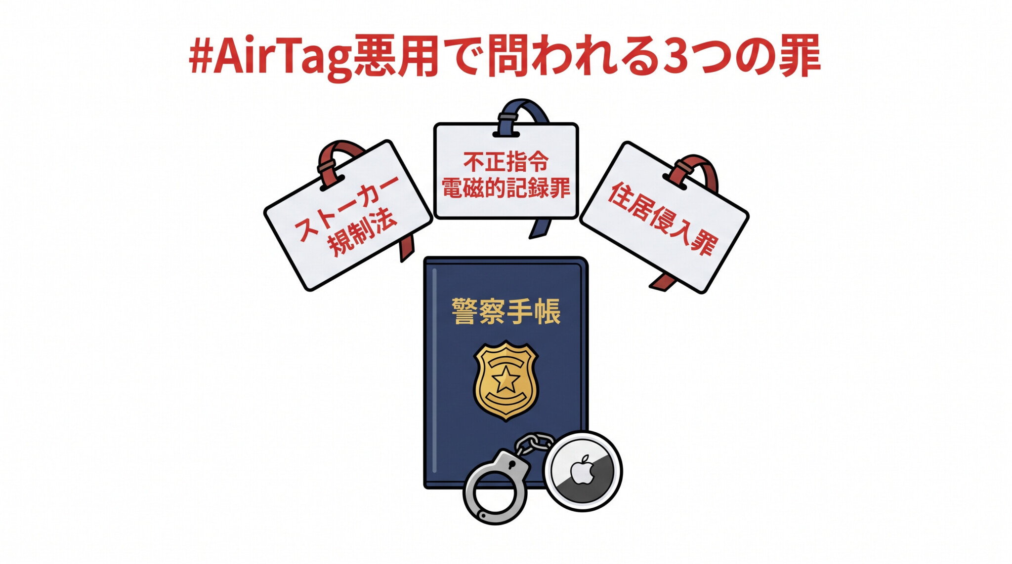AirTag GPSストーカー 刑事罪 ストーカー規制法 不正指令電磁的記録罪 住居侵入罪