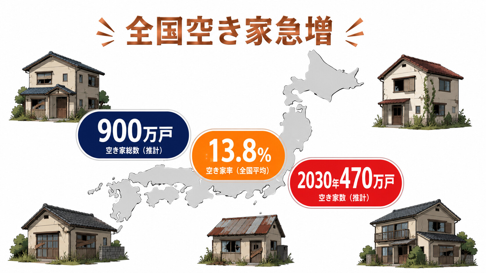 空き家 900万戸 13.8% 過去最高 総務省 住宅土地統計調査 2030年 470万戸 推計