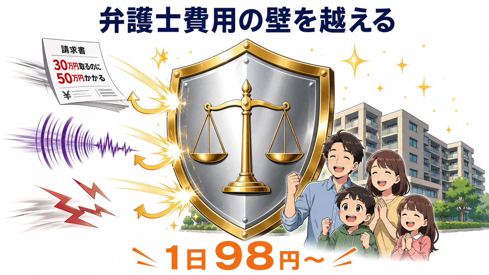 弁護士保険ミカタ マンション騒音 盾 備え 1日98円 民事損害賠償
