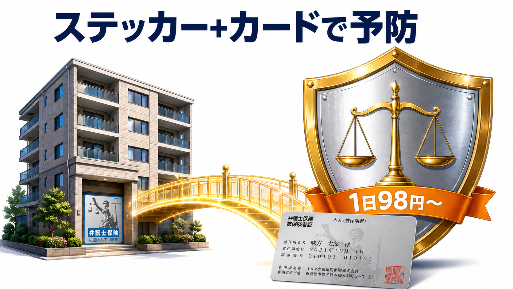 弁護士保険ミカタ リーガルステッカー リーガルカード 民泊 騒音 1日98円 家族特約