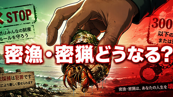 密漁・密猟するとどんな罪になるのか?2026年5月沖縄県警ベトナム人4人逮捕オカヤドカリ1936匹事案から見る漁業法3000万円罰金・鳥獣保護法・文化財保護法と外国人の国外退去リスク