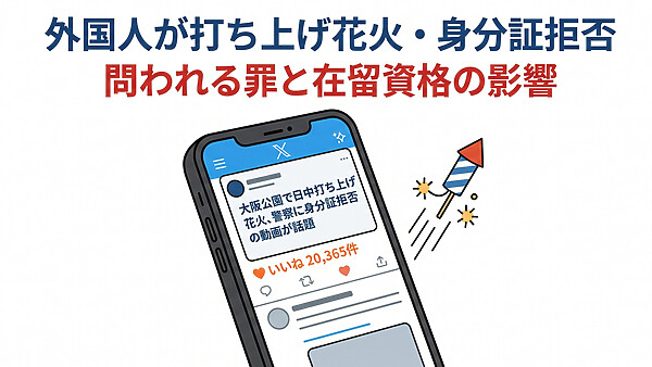 大阪公園で外国人が打ち上げ花火・身分証拒否で炎上、警察への対応で問われる罪と在留資格への影響を徹底整理