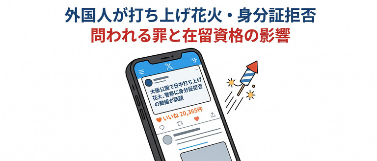 大阪公園で外国人が打ち上げ花火・身分証拒否で炎上、警察への対応で問われる罪と在留資格への影響を徹底整理