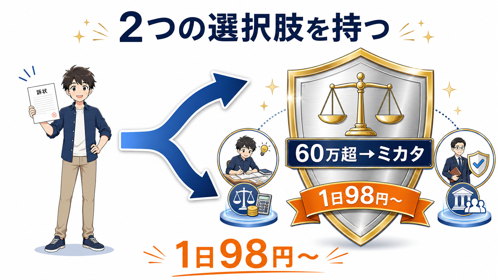 弁護士保険ミカタ 60万円超 通常訴訟 1日98円 家族特約 民事 防衛