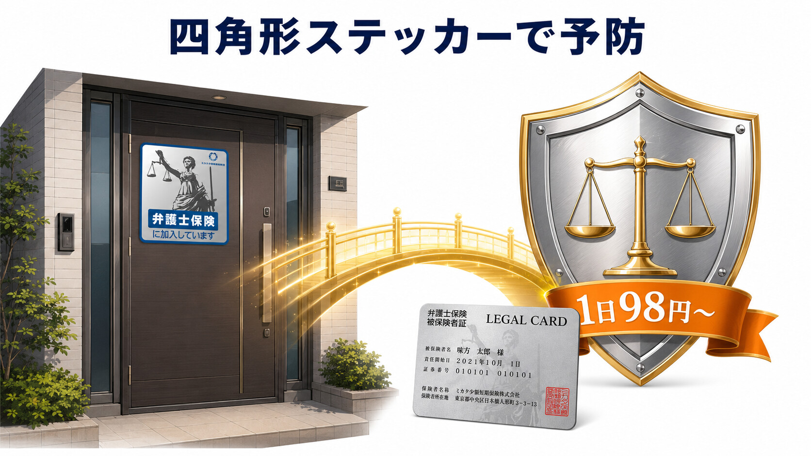 弁護士保険ミカタ リーガルステッカー 四角形 騒音 予防 1日98円 家族特約