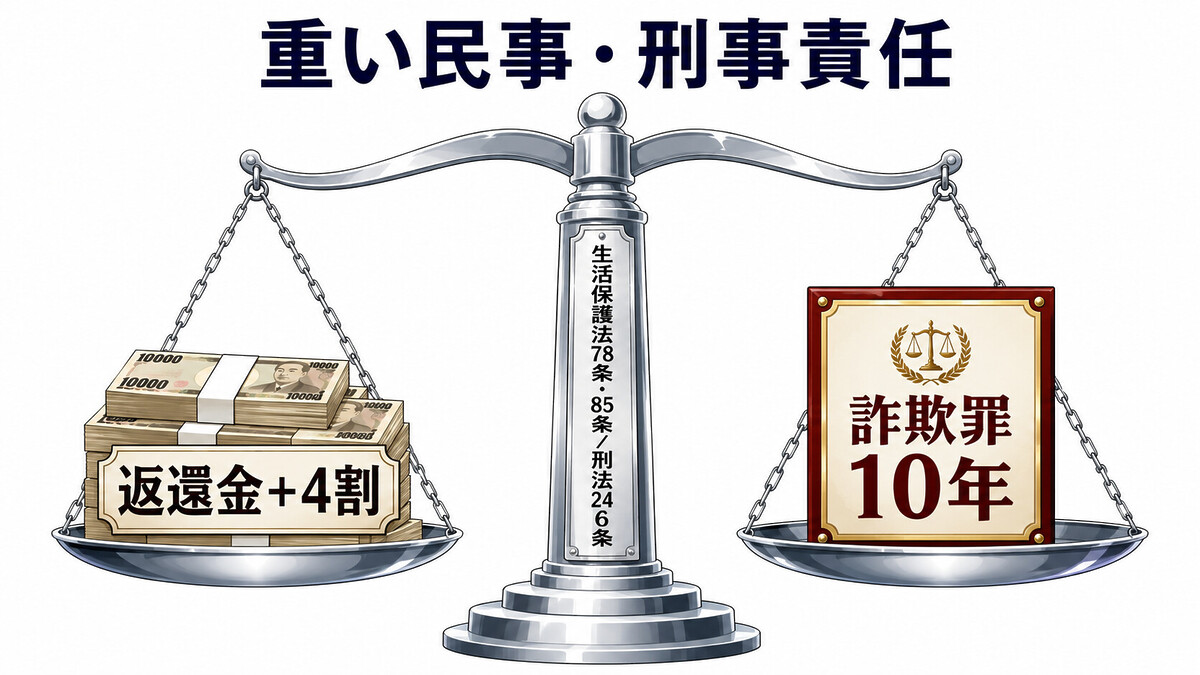 生活保護法78条 85条 詐欺罪 刑法246条 返還金 徴収金 4割加算 罰則 非免責債権